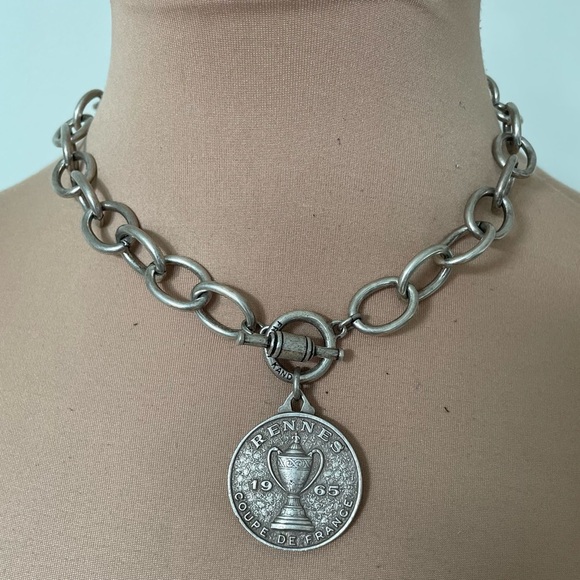 French Kande Jewelry - French Kande Rennes Silver Nantes Championnat Coup De France 1965 Coin Necklace